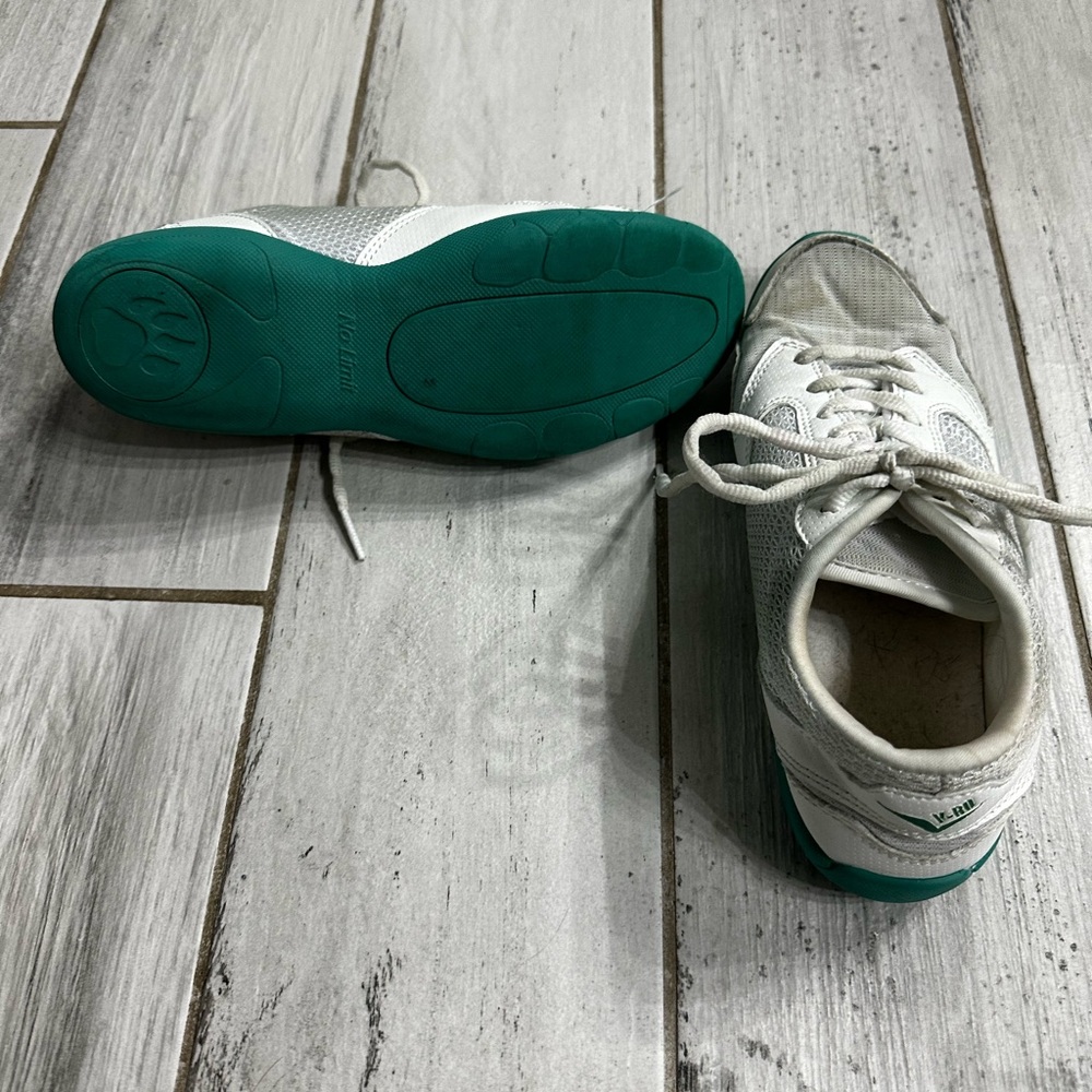 White and Teal Athletic Shoes